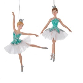 Kurt S. Adler Elegant Whimsical Ballerina, Fairy, Angel Ornaments (Set of 2 Turquoise and White 6.5" Ballerina Ornaments E0662)