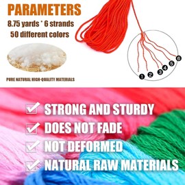 50 Skeins Embroidery Floss with 10 Pieces Floss Bobbins,Embroidery Floss Thread Rainbow Color Cross Stitch Threads Friendship Bracelet String DIY Handmade Craft Premium Multi-Colored Floss (50)