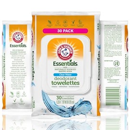 Arm and Hammer Face and Body Wipes for Adults - Deodorant Towelettes 30 Sheets for Women - Shower Wipes for Traveling, Camping, Gym, and Bathing - Alcohol-Free Face Sheets (Clear Water)