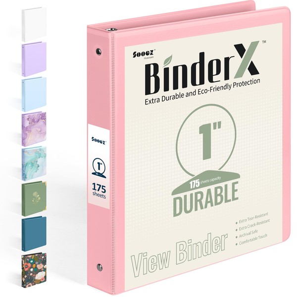 BinderX Extra Durable 3 Ring Binder, Round Rings 1 Inch