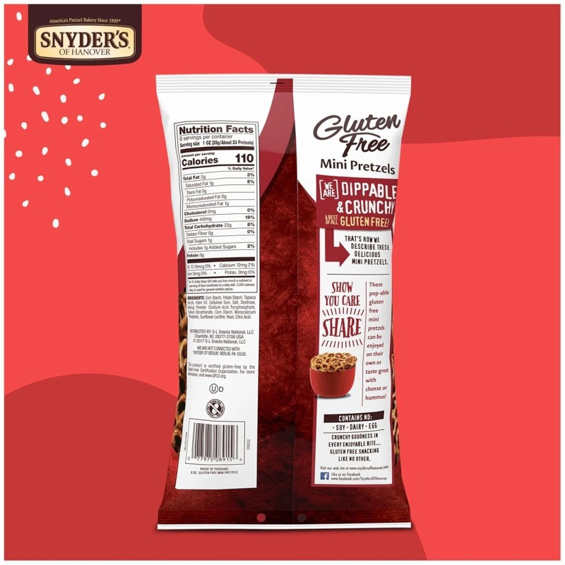 Snyder's of Hanover, Gluten Free Mini Pretzels, 8 Oz Bag