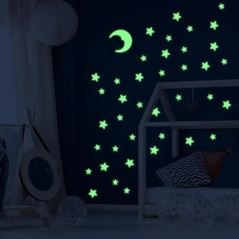 Pegatinas Luminosas De Luna Y Estrellas Pegatinas Para Pared Verde