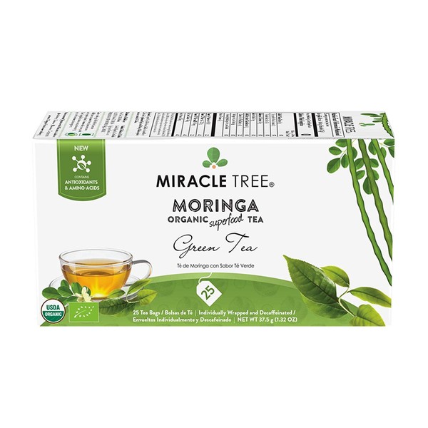 Miracle Tree - 6 Count of Organic Moringa Superfood Tea, 25 Individually Sealed Tea Bags, Green Tea