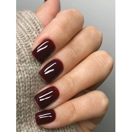 GLAMERMAID Handmade Press on Nails Dark Red Press on Nails Short Square 24PCS Solid Color Fake Nail Kit with Reusable Nail Glue