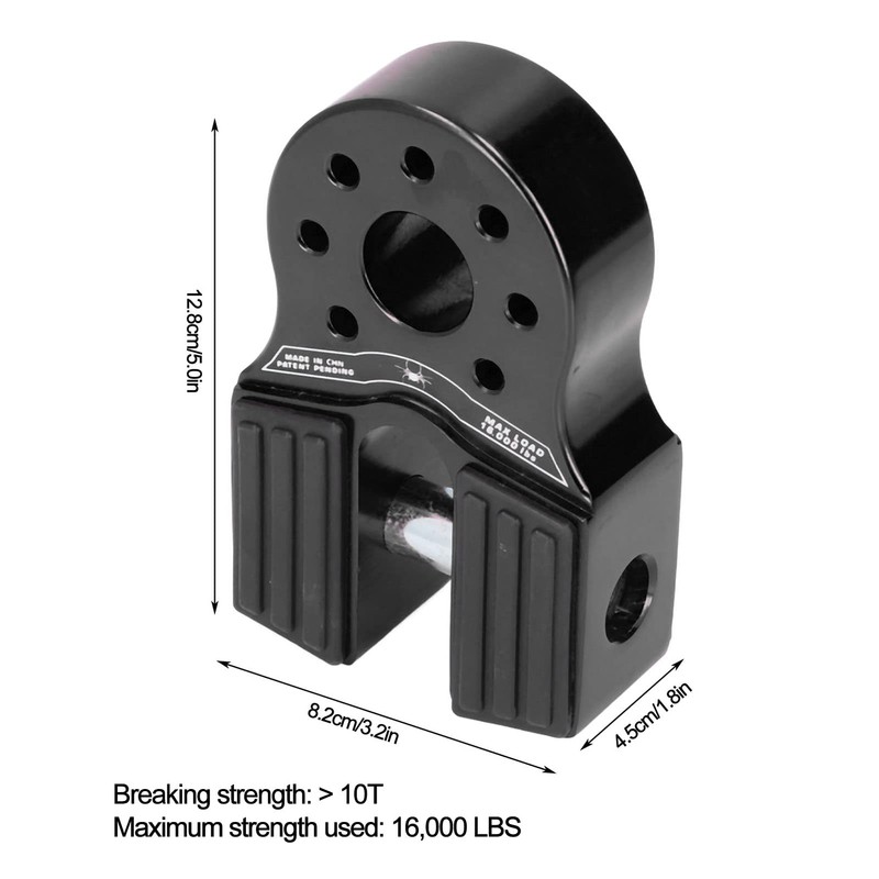 Flat Winch Shackle Mount with 16000LB Rubber Side Guard, Aluminum