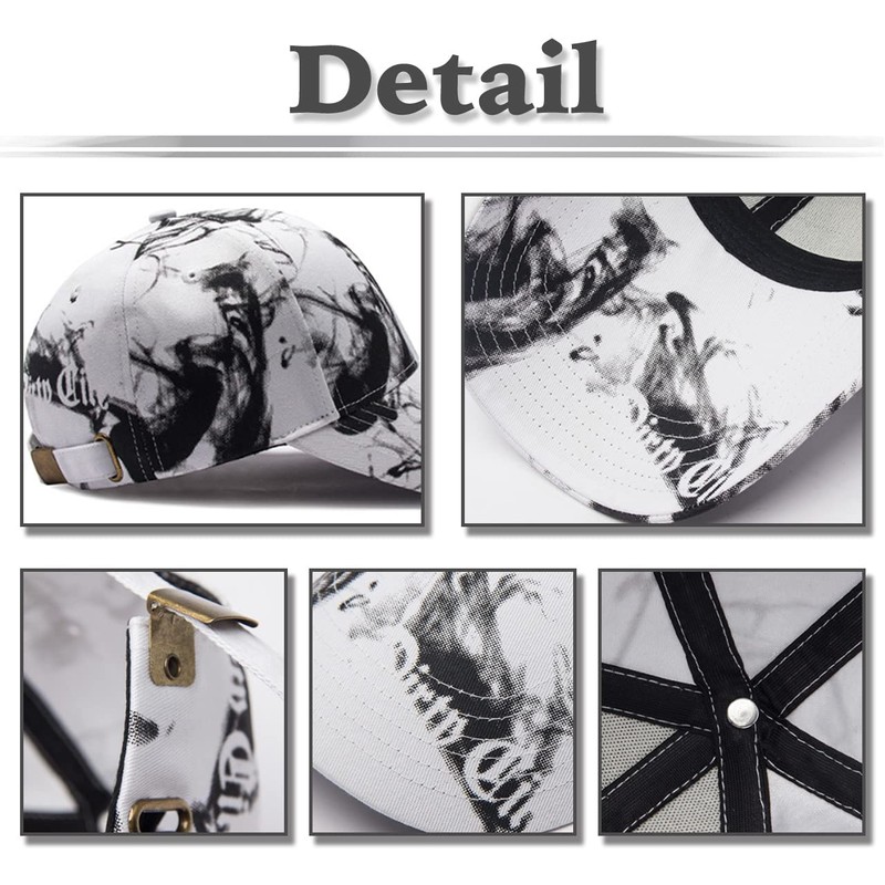 White Fang CA487 Caps, English Letters, Marble Pattern, Brim Length,