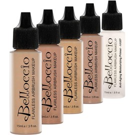 Belloccio Medium Color Shade Foundation Set - Professional Cosmetic Airbrush Makeup in 1/2 oz Bottles