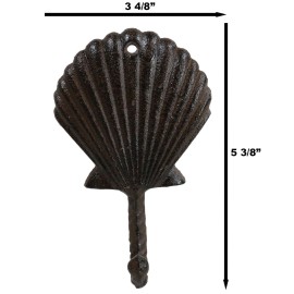 Ebros Gift Pack Of Two Cast Iron Coastal Marine Ocean Scallop Shell Wall Coat Hook Hangers