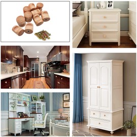 ZARADU Wooden Furniture Knobs, Wooden Drawer Handle, Set of Cabinet Knobs with Screws, Wooden Handles for Cupboards, Natural Wood, for Cabinets and Drawers (10 Pieces with Screws)