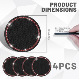 Kutyun 4PCS Bling Car Cup Coaster, Universal Non-Slip Cup Holders Embedded in Ornaments Coaster, 2.75In Car Drink Cup Mat, Vehicle Interior Decor Accessories (Black+red1, 4PCS)