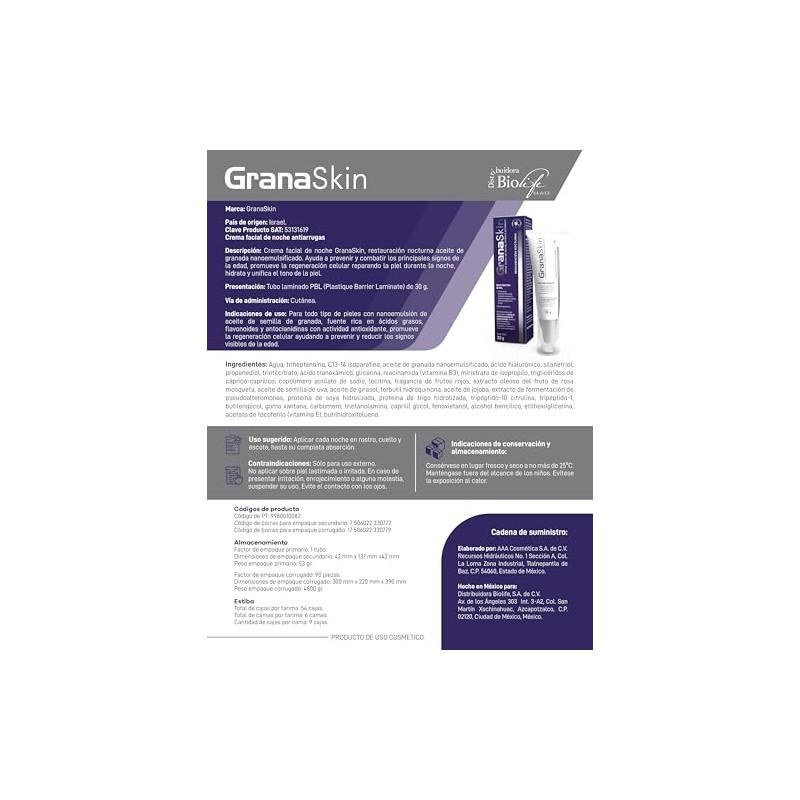 Crema Facial de Noche con Ácido Hialurónico y Péptidos, Para