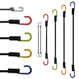 YELIER Bungee Cords with Hooks (Polypropylene PP, 6-Piece Set), 12" 18" 24" 36" * 1pcs for 6mm Heavy Duty Bungee Cord and 10" *2pcs for 5mm Mini Bungee Cords, Multifunctional Bungee Cord with Hooks.
