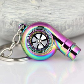Creative Sleeve Spinning Turbo Turbine Turbocharger Keychain Key Chain Ring Keyring Keyfob (Rainbow color, One size)