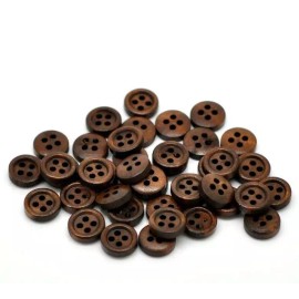 100 Dark Brown Wooden Buttons - 11mm - 4 Hole - Wood Button (B20326)