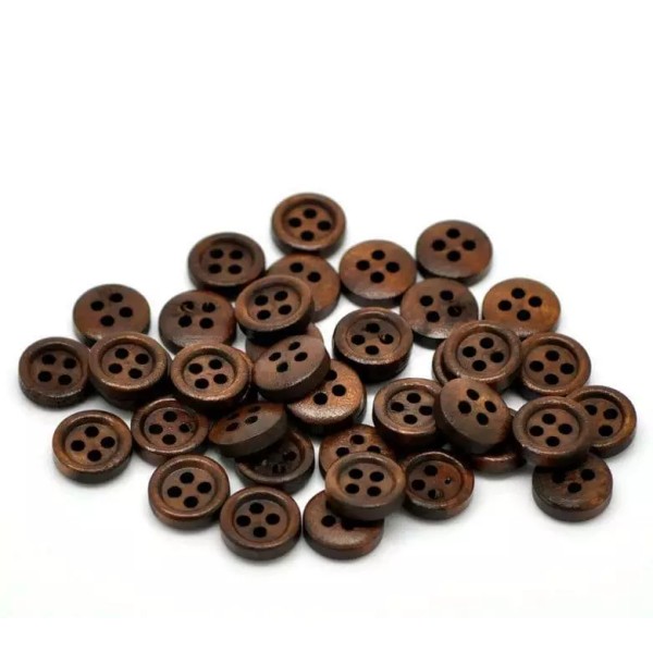 100 Dark Brown Wooden Buttons - 11mm - 4 Hole