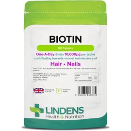 Lindens Biotin 10mg Tablets - 360 Pack - Contributes Towards Normal Hair and Nail Strength for Women & Men with Each Serving Contains 100X Nrv of Biotin - UK Manufacturer, Letterbox Friendly