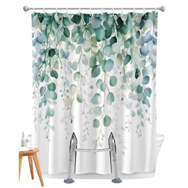 Eucalyptus Leaf Split Shower Curtain for Bath Transfer Benches, Waterproof Spring Bath Curtains with 2 Vertical Slits, Green Botanical Plants Vines Bathtub Shower Curtains for Bathroom 72"x72"