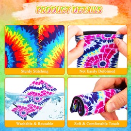 Nitial 16 Pcs Tie Dye Soda Cooler Sleeve Summer Neoprene Can Cover for 12 oz Beer Bottle Drink Sleeve Beverages Fiesta Party Decorations Party Supplies (6.1 x 3.54'')
