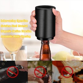 2 Destapador de Cerveza, Abrebotellas Automáticos de Acero Inoxidable, Abridor Automático con Tapa Magnética Sin Daños en la Tapa Fácil de Llevar, para Familias Bares Campamentos Fiestas (Negro)