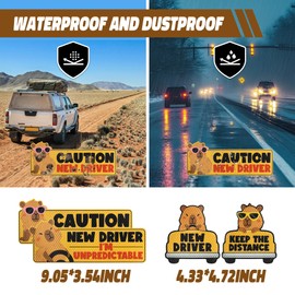 4 Pcs Capybara New Driver Magnets for Car Cute Cartoon Animal Magnetic Signs Reflective Reusable Bumper Stickers Keep Distance Decal Funny Safety Warning for Student Driver Rookie Teens
