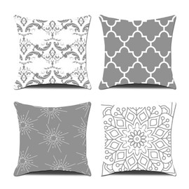 Cushion Covers 50cm x 50cm Gray Velvet 4pcs Double Print Soft Throw Pillow Case 20x20 inch Square Decorative Cushion Cover for Sofa Chair Patio Garden Blench Living Room Car Home Decor