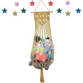 Stuffed Animal Storage Hammock, 63'' Jumbo Boho Macrame Tassels Corner Toy Holder Wall Hanging Net Organizer - Color: Khaki