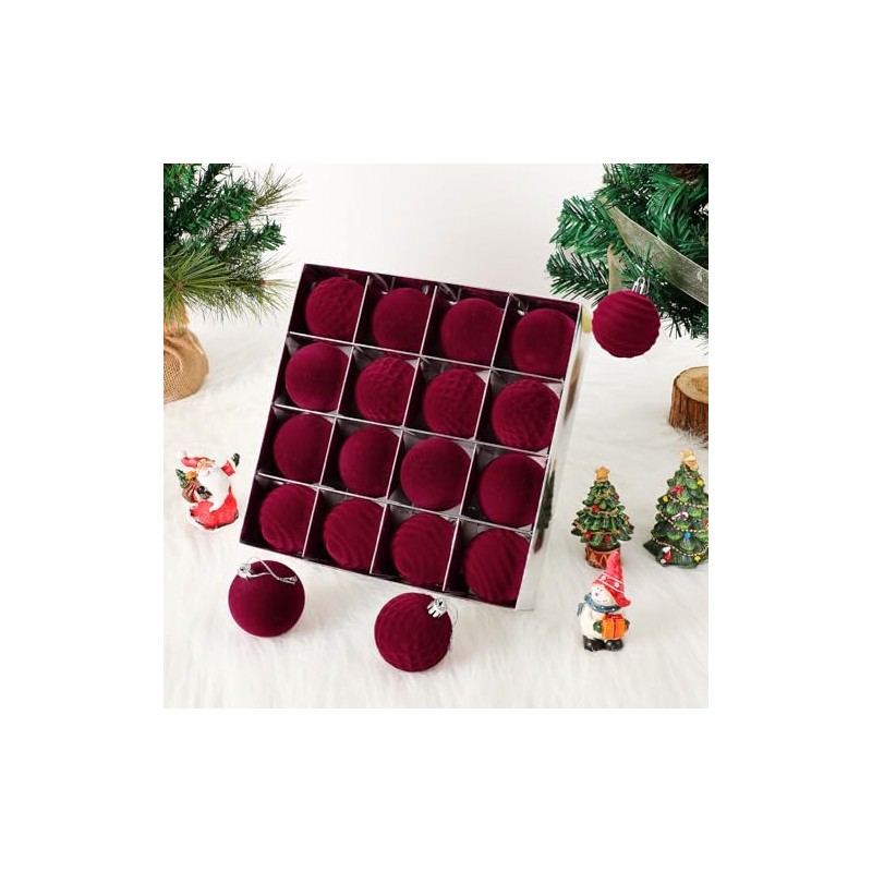 16 Piezas Esferas Navideñas de Terciopelo de 6 cm, Bolas de