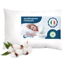 DOLCI SOGNI - Children's Pillow 40 x 60 cm, Pillow Children from 2 Years, Ergonomic Pillow for Toddlers, Children's Pillow Made of 100% Cotton, Breathable and Ipo-Allergenic - Made in Italy