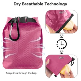 Uliya Travel Soap Bag Waterproof Leakproof Travel Soap Case Box Quick Drying Soap Bar Portable Sealing Soap Holder with Soap Lathering Bag and Carabiner forTravel, Camping, Outdoor (Pink)