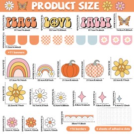 Groovy Thanksgiving Bulletin Board Set Fall Pumpkin Classroom Decorations Groovy Peace Love Fall Paper Cutouts Autumn Thanksgiving Bulletin Boarders for School Chalkboard Wall Decor Supplies