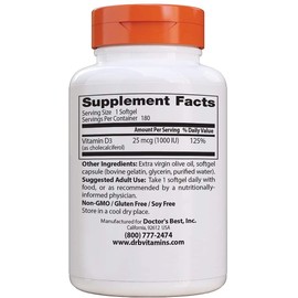 Doctor's Best Best Vitamin D3 1000 IU, Softgel Capsules, 180-Count