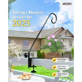 iBorn Deck Hook for Bird Feeder 13 Inch Hummingbird Feeder Hanger for Railing, Heavy Duty Deck Hanger for Planters, Suet Baskets, Lanterns, Wind Chimes, 360 Degree Swivel, Solid Wire, 2 Pack