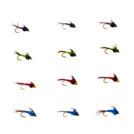 Outdoor Planet 12 Lightning Bug Mayfly Nymph Trout Flies Lure Assortment for Wet Fly Fishing Flies