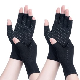 DRNAIETY 2 Pairs Compression Gloves- Arthritis Gloves for Men & Women, Anti-Slip Fingerless for Typing Daily Work (M)