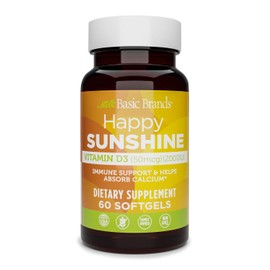 Basic Brands Happy Sunshine Vitamin D3 – 2000 IU (50 mcg) – 60 Softgels – Immune Support, Bone & Muscle Health, Non-GMO, Gluten-Free Daily Vitamin D Supplement