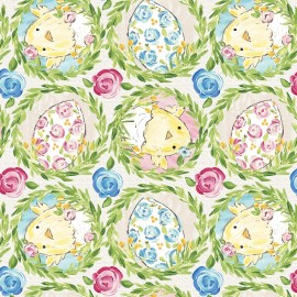 Henry Glass Peek-A-Boo Bunnies by Haley Bush 1565 44 Cream Easter Wreaths Cotton