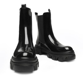 DREAM PAIRS Women's Platform Chelsea Boots Lug Sole Combat Mid Calf Slip On Chunky Ankle Booties,Size 7,Black,DMB212