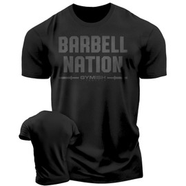 Barbell Nation Workout Shirt, Motivational Weightlifting Gym T-Shirt for Men (XL, Barbell Nation Black on Black)