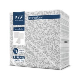 PAW - Airlaid Napkins - Fabric-Like (40 x 40 cm) I Pack of 50 I Ideal for Weddings, Christenings, Communion, Birthdays I Table Decoration Back Pattern - Baroque Silver I Reverse Baroque Etude Silver