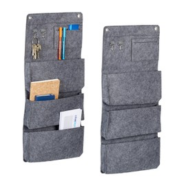 Relaxdays Hanging Organiser, Set of 2, 4 Compartments, 2 Hooks, H x W: 65 x 30 cm, Bathroom, Hallway, Office, Organiser for Hanging, Felt, Grey