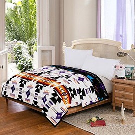 Southwest Design (Navajo Print) King Size Supersoft Reversible Blanket (White)