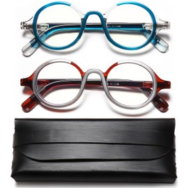 YTDBNS Reading Blue Light Blocking Glasses - Computer Readers Women Men 2 Pack Double Colors Retro Round Ultra Lightweight Eyeglasses Reduce Eye Fatigue +0.75