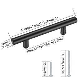 Yibaijia 4 Pcs Black Kitchen Cupboard Handles, Cabinet Door Pulls Handles, T Bar Handles Knobs, Stainless Steel Wardrobe Drawer Dresser Door Gate Handles, with Screwdriver and Screws