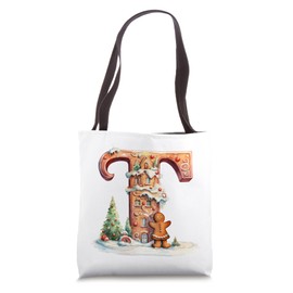 Monogrammed Christmas Initial T Gingerbread Cookie Letter T Tote Bag