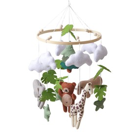 GOODMOM Forest Nursery Mobile – Handmade Crib Mobile with Bear, Giraffe and Elephant Perfect for Boys & Girls Design Sturdy Structure Easy Assembly and a Delightful (Forest Animal Kingdom)