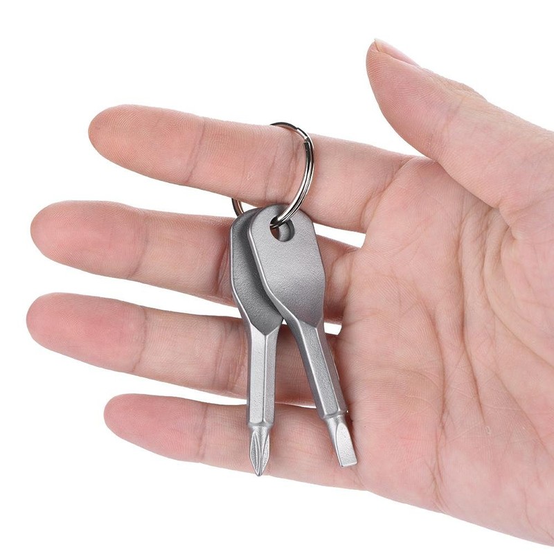 Mini Screwdriver Keychain Set, Portable Flat Head Stainless Steel and