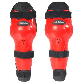 RIDBIKER Kids Dirt Bike Gear Knee Shin Guard Pads, Anti-slip Adjustable Motorcycle Knee Pads Long Leg Gear Protective for Motocross Mountain Racing-two Sections Pre-curved Design (Red)