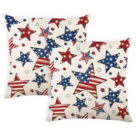 MAZSHTTD 4th of July Decorative Pillow Covers 18 x 18 Set of 2 Patriotic Star White Throw Pillow Covers American Flag USA Flag Star Pillowcse Independence Memorial Day Couch Sofa Decor