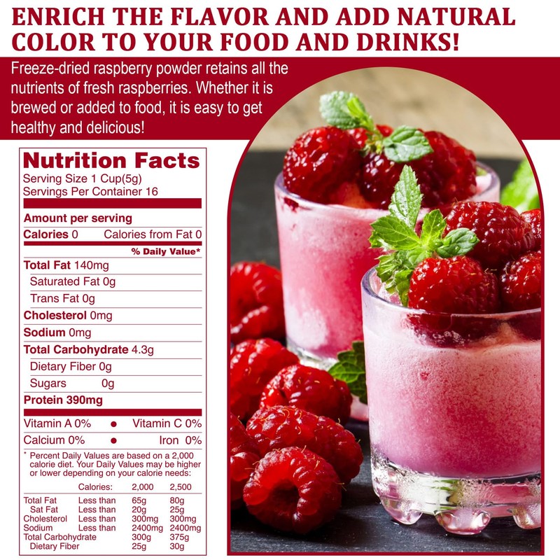 Raspberry Powder - 100% Natural Freeze Dried Raspberry Powder, No