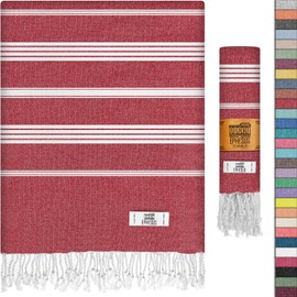 EPHESUS TOWELS Turkish Beach Towel - 38x70 inch Oversized - Sultan Design - Turkish Towel for Beach, Bath, Pool, Gym, Yoga - Prewashed, Lightweight, Quick Dry (Red)